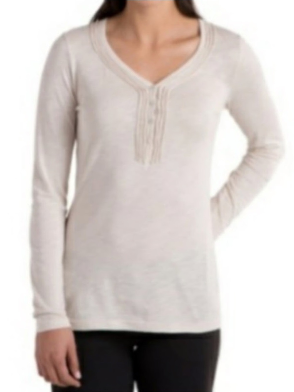 Kuhl Women's Cream Long Sleeve V-Neck Henley Top EUC Size M